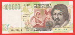 Italia REpubblica 100000 Lire Caravaggio 1994 2° Tipo 100.000 Centomila Lire Firme Fazio Amici - 100.000 Lire
