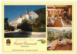 PYRENEES ORIENTALES AMELIE LES BAINS ( 66 ) : HÔTEL CASTEL EMERAUDE - SOUVENIR MULTIVUES SALON FACADE HÔTEL AVEC VOITURE - Amélie-les-Bains-Palalda