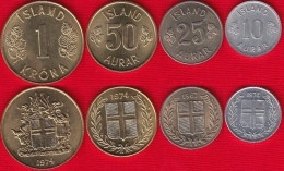 Iceland Set Of 4 Coins: 10 Aurar - 1 Krona 1967-1974 UNC - Islande