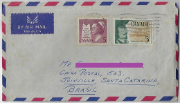 Canada 1958 Airmail Cover Sent From Montreal To Joinville Brazil 2 Stamp + Label Help Crippled Children - Storia Postale