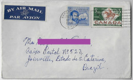 Canada 1964 Airmail Cover Sent From Vancouver To Joinville Brazil 2 Stamp - Storia Postale