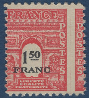France N°708** 1fr 50 Arc De Triomphe Variété De Piquage à Cheval TTB Signé Calves - 1944-45 Arco Del Triunfo