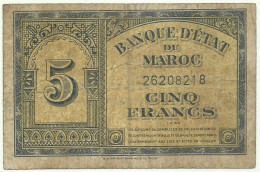 Morocco - 5 Francs - 1.3.1944 - Pick 24.b - Banque D' Etat Du Maroc - Marrocos - Maroc