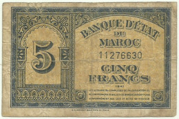 Morocco - 5 Francs - 1.8.1943 - Pick 24.a - Banque D' Etat Du Maroc - Marrocos - Marocco