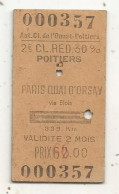 Titre De Transport, Aut. CL. De L'Ouest-Poitiers, 2e CL. RED 30%, POITIERS-PARIS QUAI D'ORSAY Via Blois, 1973, 2 Scans - Europe