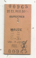 Titre De Transport, 2e CL. RED 30%, SURGERES-MAUZE, 1973, 2 Scans - Europe