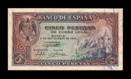 España Spain 5 Pesetas 1940 Pick 123 Serie J Sc Unc - 5 Pesetas