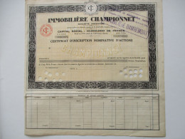 Immobilière Championnet  - Certificat D'inscription - Exemplaire Vierge - Annulé  - Paris - Banque & Assurance