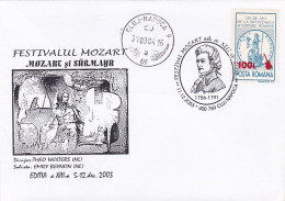 MUSIC, CLUJ NAPOCA MOZART FESTIVAL, SPECIAL COVER, OVERPRINT STAMP, 2003, ROMANIA - Musique