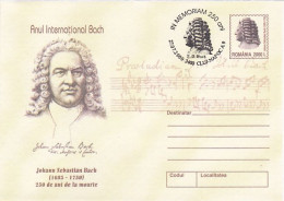 MUSIC, JOHANN SEBASTIAN BACH YEAR, COMPOSER, COVER STATIONERY, 2000, ROMANIA - Musique