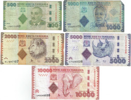 TANZANIA.  Lot De 5 Billets. 500, 1000, 2000, 5000, 10000 Shilingi. - Tanzania