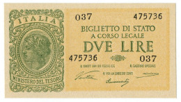 2 LIRE BIGLIETTO DI STATO LUOGOTENENZA UMBERTO VENTURA 23/11/1944 FDS - Sonstige