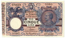 5 LIRE BIGLIETTO DI STATO VITTORIO EMANUELE III FLOREALE 10/07/1924 SUP+ - Otros