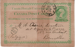 CANADA 1891  POSTCARD  SENT FROM MONTREAL TO BRUXELLES - Covers & Documents