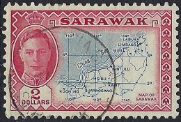 SARAWAK 1950 KGVI $2 Blue $ Carmine SG184 FU - Sarawak (...-1963)