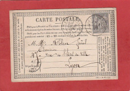 Carte Postale - 15C Type Sage - Haute-Loire - Le Puy En Velay Vers Lyon 1877 - Cartes Précurseurs