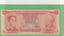 BANCO CENTRAL DE VENEZUELA  .  5 BOLIVARES  .  21-9-1989  .  N° G 34644413  .  2 SCANES - Venezuela