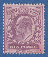 GB KE VII Scott #135 6d Dull Purple - Unused - Partial Gum - Nuovi
