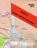 Cartes Routière, Plan De PARIS, Recto Métro Et Verso Bus, édition RATP 1979 - Europe