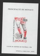 MONACO COUPE DU MONDE DE FOOTBALL USA 1994 - BLOC FEUILLET SPECIAL NON DENTELE  IMPERFORATED N° 25a - Blocchi