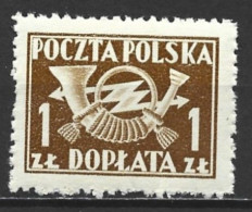 Poland 1949. Scott #J106A (MNH) Post Horn With Thunderbolts - Postage Due