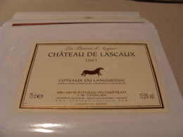 Etiquette De Vin Jamais Collée Wine Label  Weinetikett 1 Etiquettes Languedoc Roussillon Coteaux Chateau De Lascaux 2001 - Languedoc-Roussillon