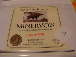 Etiquette De Vin Jamais Collée Wine Label  Weinetikett 1 Etiquettes Languedoc Roussillon Minervois 2001 Aigle Minerve - Languedoc-Roussillon