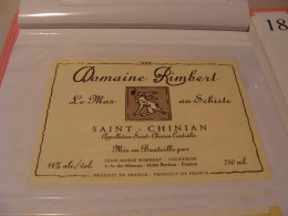 Etiquette De Vin Jamais Collée Wine Label  Weinetikett 1 Etiquettes Languedoc Roussillon Saint Chinian 2000 Rimbert - Languedoc-Roussillon