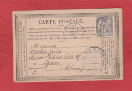 Carte Postale - 15C Type Sage - Alpes Maritimes - Nice Vers Lyon 1877 - Cartes Précurseurs