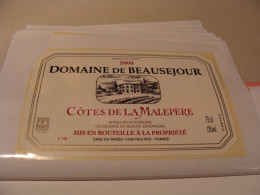 Etiquette De Vin Jamais Collée Wine Label  Weinetikett 1 Etiquettes Languedoc Roussillon Cotes De La Malepere 2000 - Languedoc-Roussillon