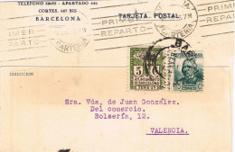 51232. Tarjeta Comercial BARCELONA 1936. Sello Recargo Exposicion. Repoublica. CARTERIA - Barcelona