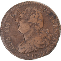 Monnaie, France, Louis XVI, 2 Sols Français, 1792, Strasbourg, TB+, Cuivre - Otros & Sin Clasificación