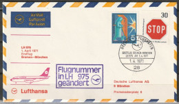 BRD Flugpost / Erstflug LH 975 Boeing 737 Bremen - München 1.4.1971 Ankunftstempel 1.4.1971  ( FP 46) - First Flight Covers