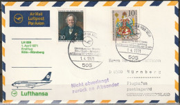 BRD Flugpost / Erstflug LH 059 Boeing 737 Köln - Nürnberg 1.4.1971 Ankunftstempel 1.4.1971  ( FP 47) - First Flight Covers