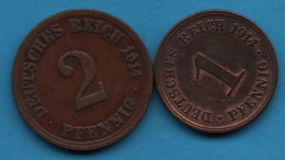 DEUTSCHES REICH LOT 1 + 2  PFENNIG 1914 G + A Wilhelm I - Alla Rinfusa - Monete