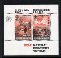 GEOLOGY - INDONESIA - 1967 - NATURAL DISATERS SOUVENIR SHEET MINT NEVER HINGED, SG CAT £50  - Vulkane