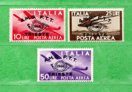 (Riz) TRIESTE A. **-1948 - Posta Aerea - Convegno Filatelico  Unif. A17/A19. MNH ** . - Posta Aerea