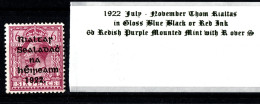 1922 Thom Rialtas, Blue Black Or Red Ink July - November 6d Redish Purple, R Over S Mounted Mint - Unused Stamps