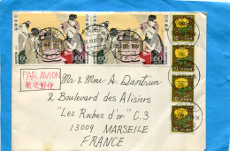 MARCOPHLIE-LettreJAPON Pour France-cad SETTSU 1987  6 Stamps N°1448 Femmes En Cuisine+4 Flowers - Brieven En Documenten