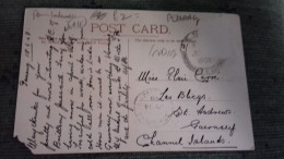 To Miss Elsie Carre Les Blicqs St, Andrews Guernsey St. Andrews Receiving Postmark 1908 Penang PM Baranagore Native Hut - Guernsey