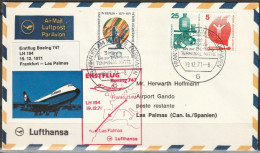 BRD Flugpost / Erstflug LH 194 Boeing 747 Frankfurt - Las Palmas 19.12.1971 Ankunftstempel 9.12.1971 ( FP 61) - First Flight Covers