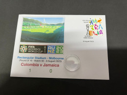 9-8-2023 (2 T 2) FIFA Women's Football World Cup Match 56 (stamp + $ 2.00 Coin) Colombia (1) V Jamaica (0) - 2 Dollars