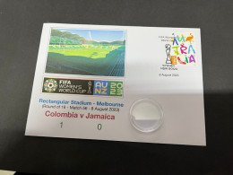 9-8-2023 (2 T 2) FIFA Women's Football World Cup Match 56 (stamp + $ 1.00 Coin) Colombia (1) V Jamaica (0) - Dollar