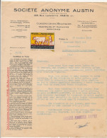 FRANCE - Lettre Société Anonyme AUSTIN Constructions Mécaniques / Vignette VIII° Salon Machine Agricole Paris 1929 - Lettere