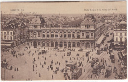 Bruxelles - Place Rogier Et La Gare Du Nord - (Brussel, België/Belgique) - 1920 - 6x TRAM, PAARDENTRAM / HIPPOMOBILE - Bruxelles-ville