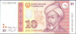Banknotes Of CIS Tajikistan Tajikistan 10 Somoni 1999 UNC. - Tajikistan