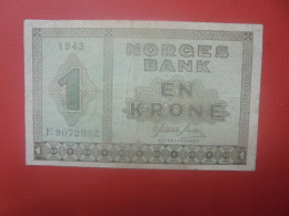 NORVEGE 1 KRONE 1943 Préfix F Circuler (B.30) - Noorwegen