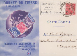 Carte   FRANCE   Journée  Du  Timbre    CANNES    1939 - 1930-1939