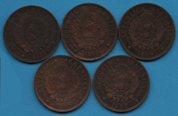 ARGENTINA LOT 5 X 2 CENTAVOS 1889 - 90 -91 -92 - 93 KM# 33 - Argentine