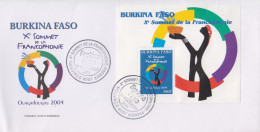 Enveloppe  FDC  1er  Jour   BURKINA   FASO   Bloc  Feuillet   Xéme  Anniversaire  De  La  Francophonie   2004 - Burkina Faso (1984-...)